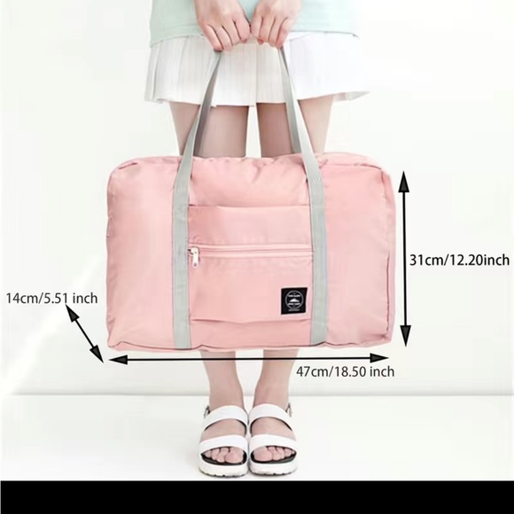 Lightweight Light Teal Foldable Weekend Tote Bag - Picture 4 of 5